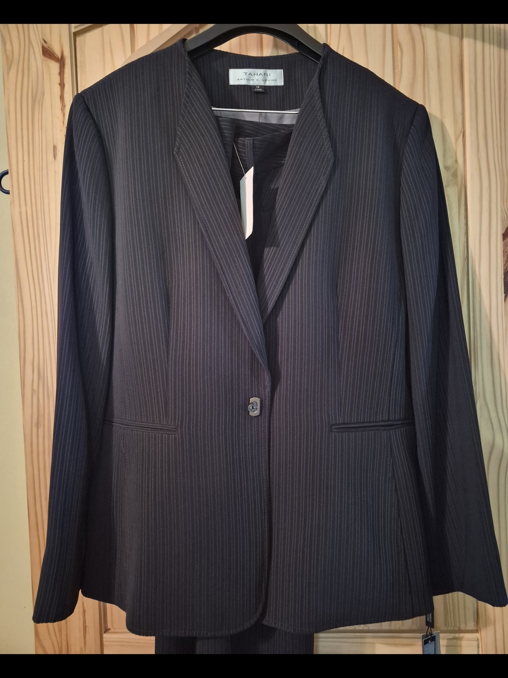 Tahari Black Pinstripe Women's Pantsuit Jacket
